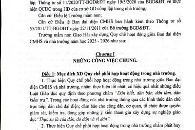 Quy chế phối hợp hoạt động giữa ban đại diện học sinh và nhà trường năm học 2025 – 2026 Trường Mầm non Giao Hải